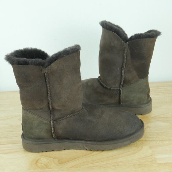 UGG Size 10 Bailey Button II Dark Brown Suede Shearling Foldover Boots Comfort - Picture 5 of 10